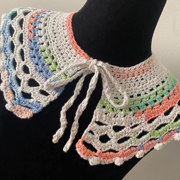 Handmade Crochet Blue White Pink Green Cotton Collar Neckwear Accessory - Picture 5 of 6